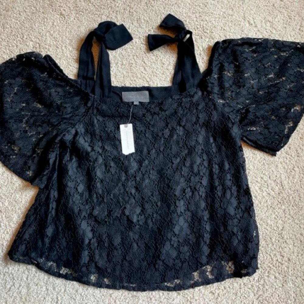 Black Lace Top with Bows at Shoulders